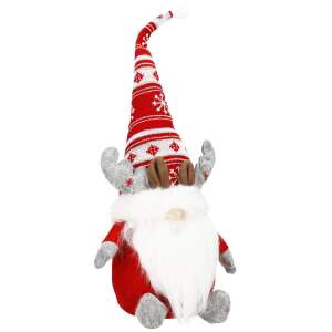Piros és fehér karácsonyi rénszarvas manó dísz, 50 cm magas, Springos márka - Springos