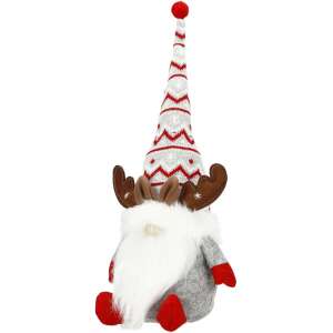 Springos karácsonyi rénszarvas manó, szürke és piros színben, fehér szakállal és barna szarvakkal - Springos