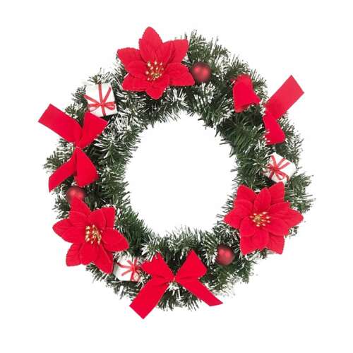Karácsonyi koszorú/ajtódísz - piros díszekkel - 40 cm