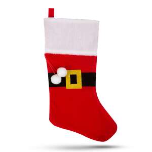 Roter und weißer Weihnachtsstrumpf mit schwarzem Gürtel und goldener Schnalle - Saisonale Dekoration