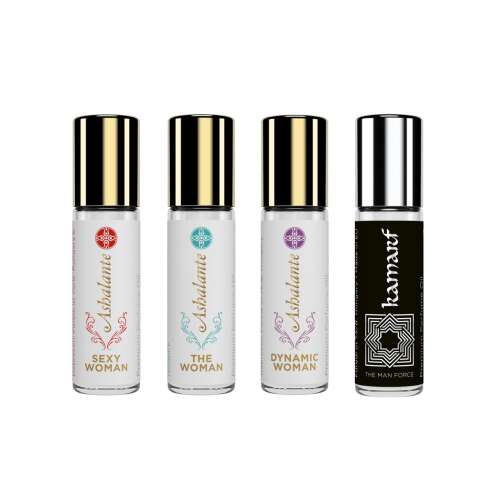 Ashalante & Kamarf parfümolaj szett, négy 6ml-es üveg, Sexy Woman, The Woman, Dynamic Woman, The Man Force - Férfi parfüm szett