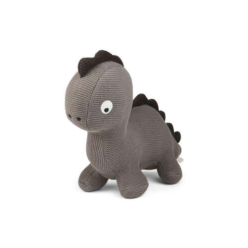 NUUROO Maja kötött dínó plüssjáték szürke színben, puha és ölelhető babáknak, organikus pamutból készült