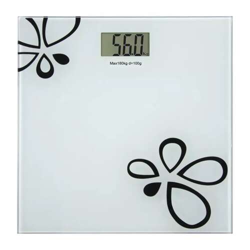 Emos EV105 digitale Badezimmerwaage mit gehärteter Glasplattform und schwarzem Blumendesign