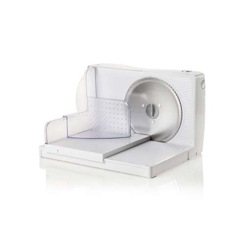 Domo MS171 electric food slicer, white, angled view