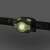 Emos Cob LED headlamp, black with green accents, 3W, 220 lumens, close-up of light
