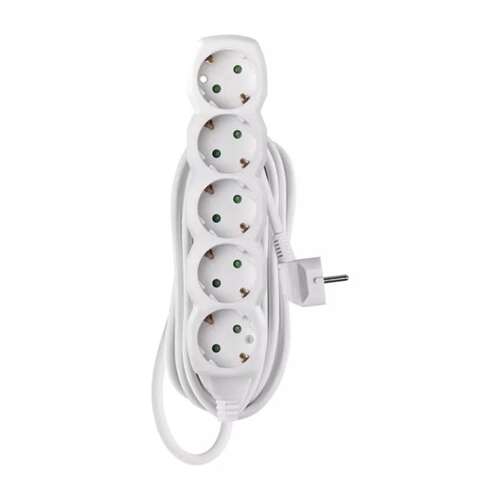 Удължител Emos с 5 гнезда, бял, 5 метра дължина