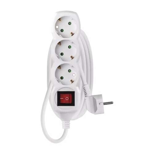 Emos 2 meter extension cord with 3 sockets and switch, white