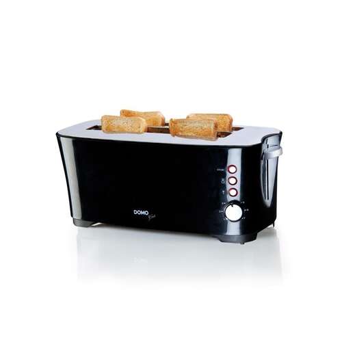 Domo 4-slice toaster with bread inside, black with stainless steel top