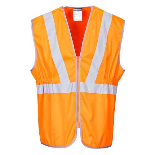 Hi-Vis Long RIS mellény narancs L méretű, fényvisszaverő csíkokkal és cipzáros záródással, vasúti munkákhoz - Láthatósági ruházat