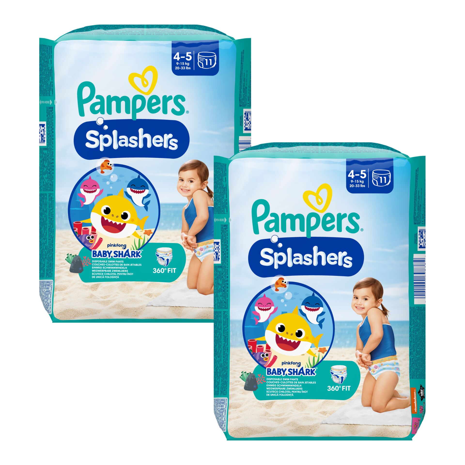 E-shop Pampers Splashers Baby Shark™ Plavecké plienky 9-15kg Maxi 4-5 (2x11ks)