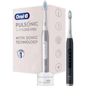 Oral-B Pulsonic Slim Luxe 4900 electric toothbrush, with sonic technology, rose gold and matte black colors, 2 pack - Mouth shower and Electric toothbrush