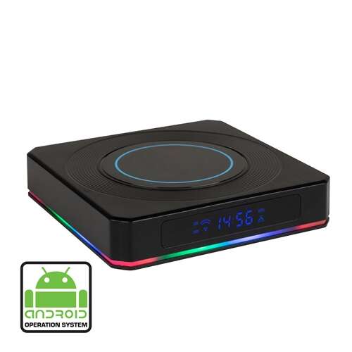 Home by Somogyi Android TV box, negru, cu lumini LED RGB, 4K UHD, Smart TV Box