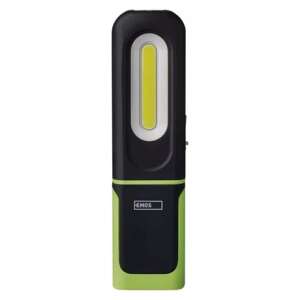 Emos rechargeable LED work light, green and black, front view - EMOS