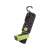 Emos rechargeable LED work light, green and black, angled view with battery indicator