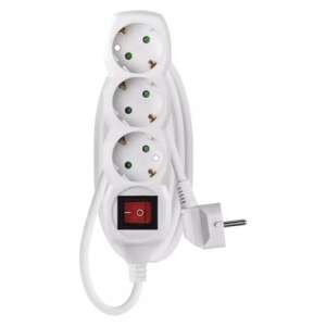 Emos 1.5m 3-way extension cord with switch, white - Electrical Installation