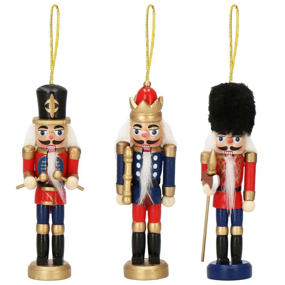 Springos 3 db-os diótorő karácsonyfadísz, 13 cm, fa, többszínű