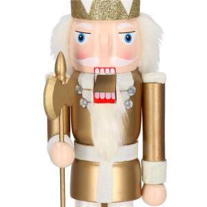 Springos fehér és arany diótörő katona bárdal, 38 cm magas, fa karácsonyi dísz - Springos