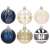 Set of 6 Christmas tree baubles in blue, gold, silver, and white colors