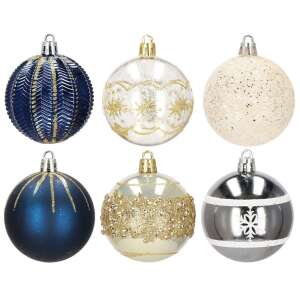 Springos Christmas ornament, 6cm, dark blue, gold, chevron pattern - Nonbrand Christmas tree ornament