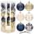 Set of 6 Christmas tree baubles in blue, gold, silver, and white colors