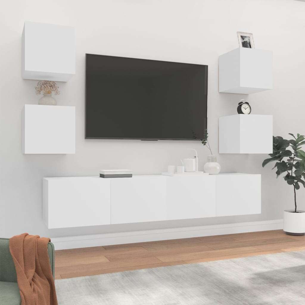 vidaXL 6 részes fehér szerelt fa TV-szekrényszett