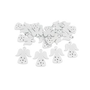 Fehér fa angyal glóriával, 20 darab - Fa felirat & dekorációs elem