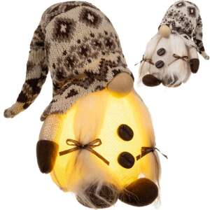Brauner und weißer skandinavischer Gnom mit Strickmütze, LED-Licht, 33 cm - Weihnachten