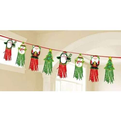 Weihnachtsgirlande mit Weihnachtsmann, Schneemann, Pinguin und Weihnachtsbaum-Dekorationen