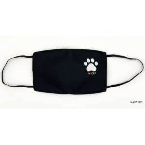Fekete újrafelhasználható szájmaszk fehér mancsnyomattal és "I love cat" felirattal - Cat