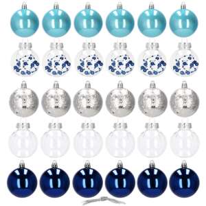 Springos 30-teiliges Weihnachtsbaumkugel-Set, blau, silber und klar - Christbaumschmuck