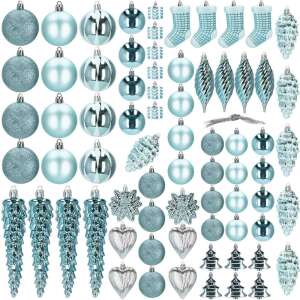 Set of 72 Christmas ornaments, blue and white