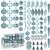 Springos 72 piece blue and white Christmas ornament set, featuring various shapes and finishes