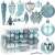 Springos 72 piece blue and white Christmas ornament set, featuring various shapes and finishes