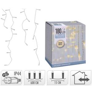180 LED svjetlosnih nizova u obliku ledenice, s prozirnom žicom, adapterom za napajanje, toplo bijela, širine 6 metara, IP44 48085421 - ProGarden Lampica