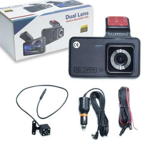 Dual Lens autós fedélzeti kamera - menetrögzítő + tolatókamera