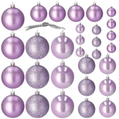 Sada 30 vianočných ozdôb, 4, 5, 6 cm, fialová