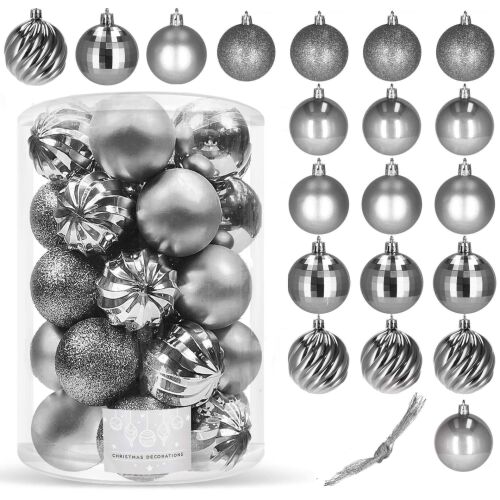 Complete Springos 20-piece grey Christmas ornament set