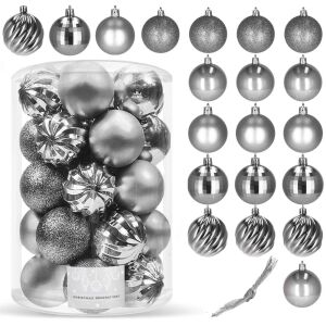 Komplettes Springos 20-teiliges graues Weihnachtsbaumkugel-Set - Nonbrand Christbaumschmuck
