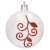 White Christmas ball ornament with red glitter swirl design