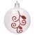 White Christmas ball ornament with red glitter swirl design