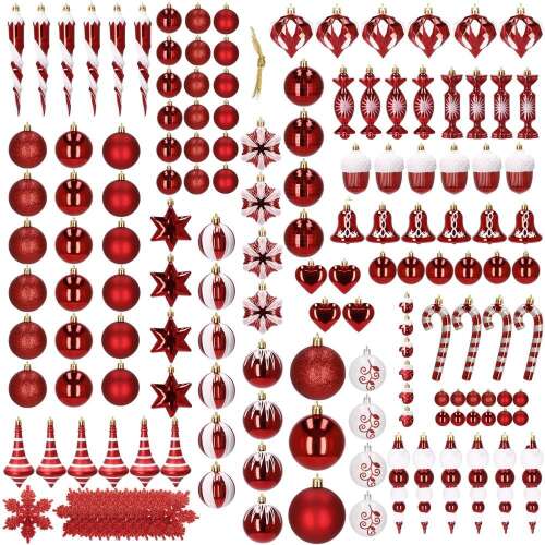 Sada vianočných ozdôb, 155 vianočných ozdôb, červená
