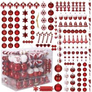 Springos Weihnachtsbaumschmuck-Set, 155 Stück, rot und weiß - Nonbrand Christbaumschmuck