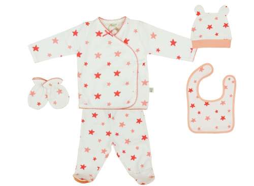 Kislány újszülött 5 részes Szett - Csillag #rózsaszín-fehér - 68-as méret