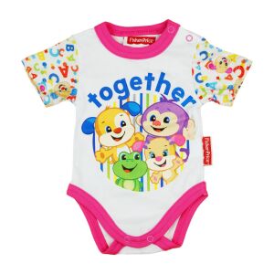 Fisher-Price fehér baba body rózsaszín szegéllyel és 'Together' állatmintával - Fisher Price