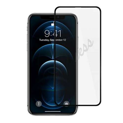 Guess edzett üveg képernyővédő iPhone 12 mini 5.4 hüvelykhez, láthatatlan logóval, fekete kerettel - Guess