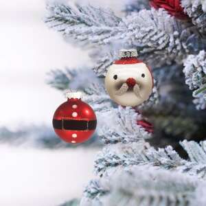 Selowei üveg karácsonyfadíszek, 10 darabos készlet Télapó és piros gömb mintákkal - SELOWEI