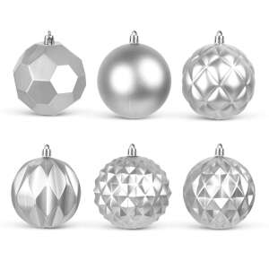 Set of 6 silver Christmas tree ornaments, different designs - Christmas