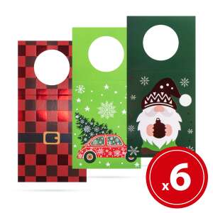 Karácsonyi Italosüveg Kártya set of 6 with Santa, car, and gnome designs - Christmas