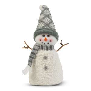 White plush snowman Christmas decoration with gray hat and scarf, 35 x 22 cm - Garden of Eden Christmas Decoration