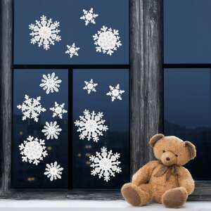Christmas window decoration set with snowflake stickers on window, festive holiday decor - Window sticker